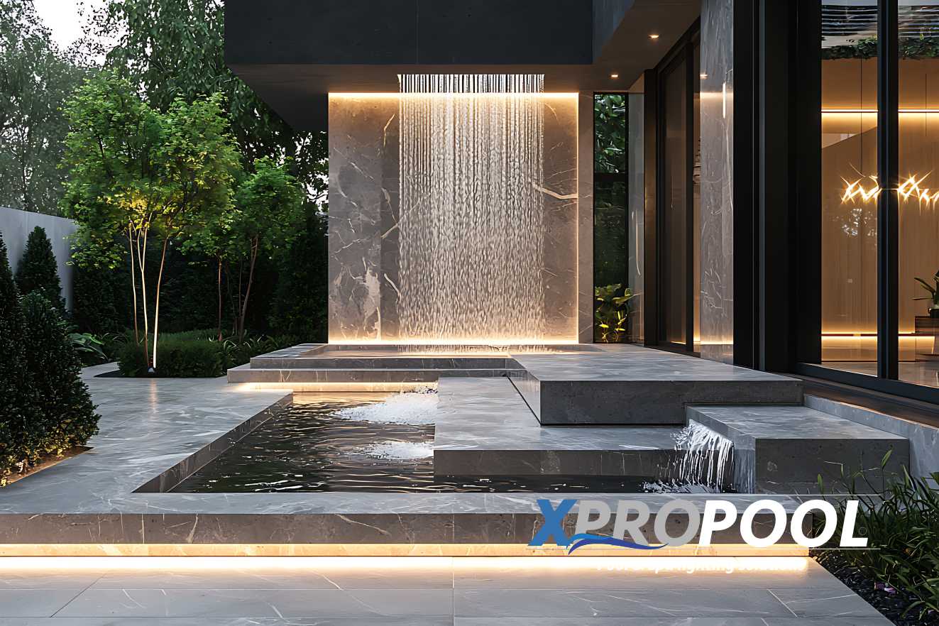 Pool edge neon-style lighting