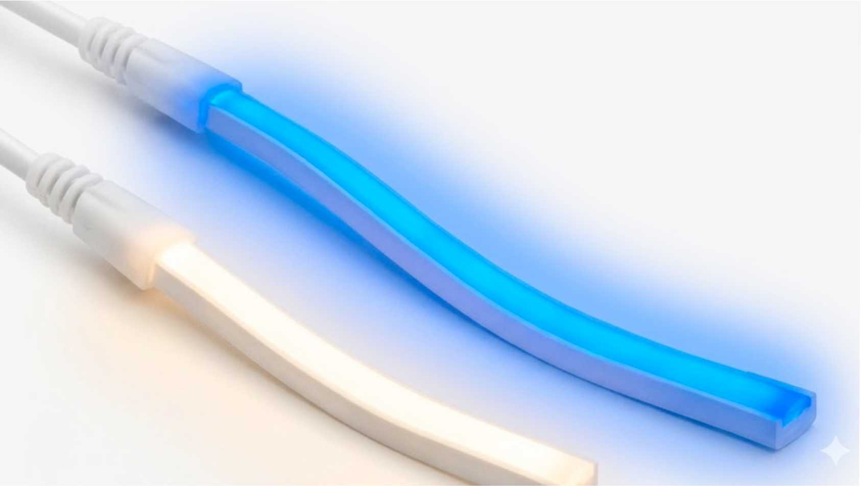 Flex COB LED strip close-up showing smooth matte light output with no visible LED dots