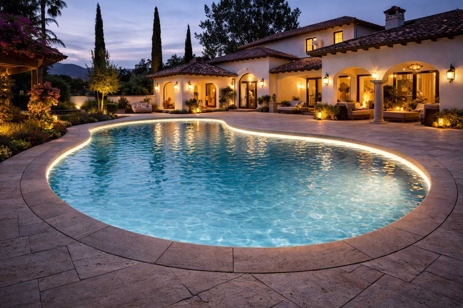 Underwater pool lighting with seamless LED strip